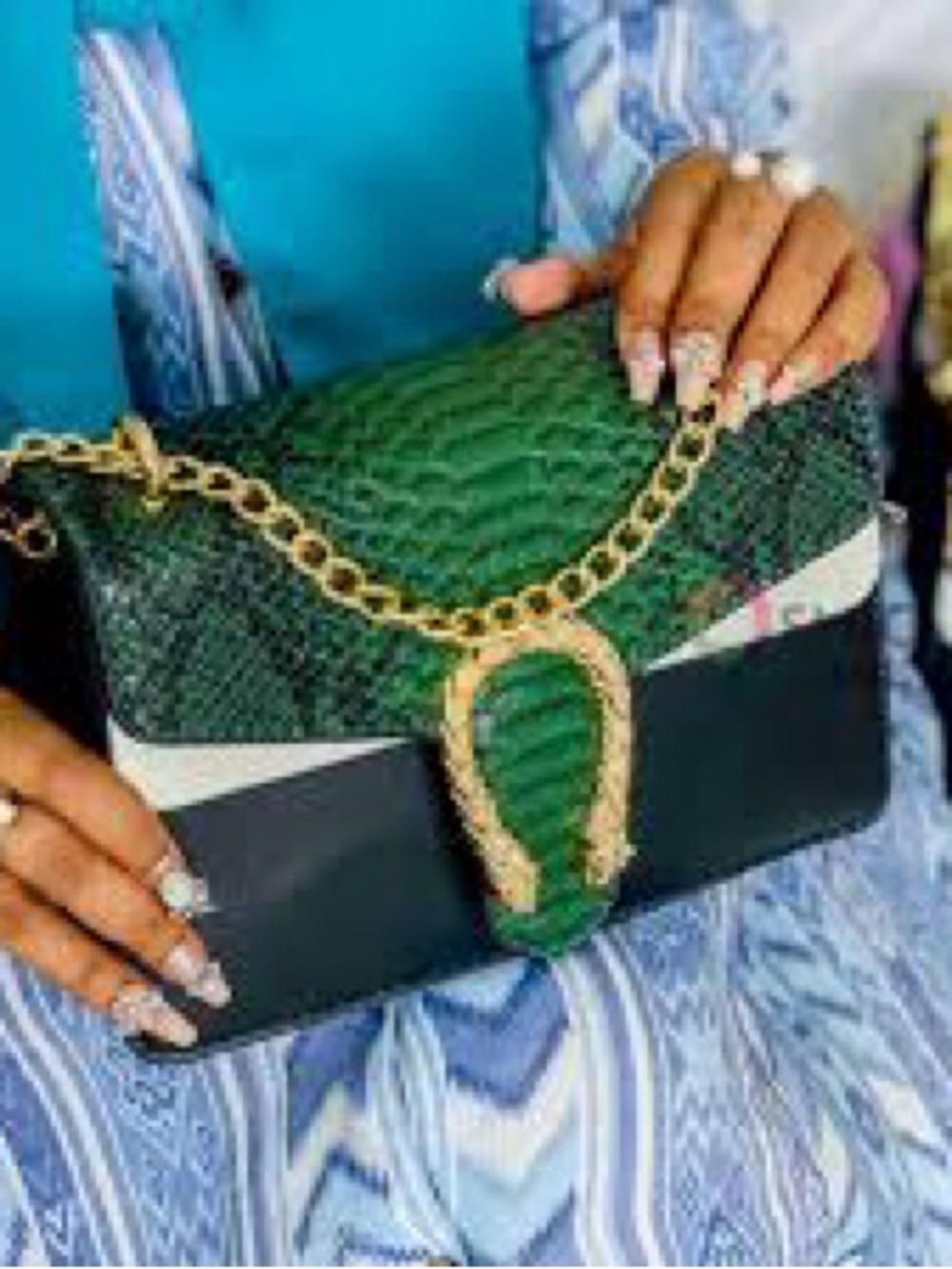 Lux Metallic Green Python Chain Shoulder Bag - Picture 2 of 9